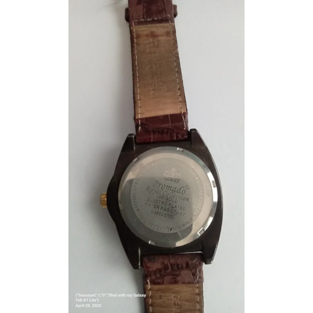 Promado Royal Collection Day Date Gold Tone Bezel Brown‎ Band Watch